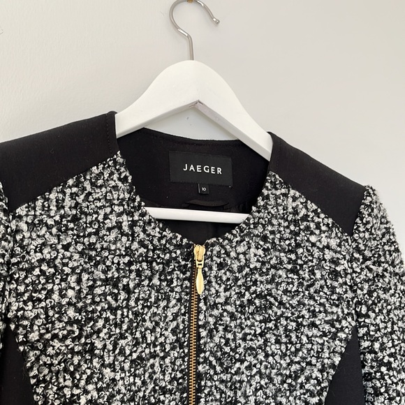 Jaeger Black Tweed Fitted Jacket with Black Panel Details, size 6 US - Picture 4 of 6